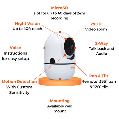 cam HDX Wi-Fi Pan & Tilt Smart Nursery Monitoring Camera, Baby Video Monitor, Night Vision, Motion Detection, Full HD, Two-Way Audio, Remote View & Recording with Free Smart App