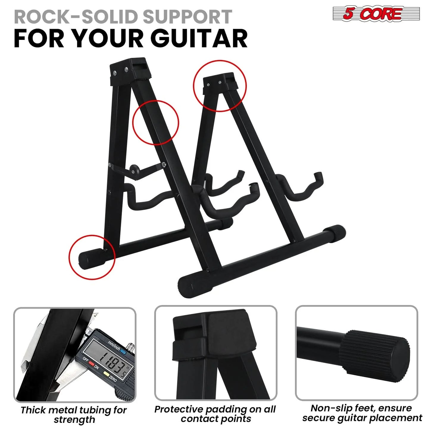 5Core Double Guitar Stand Floor Adjustable a Frame Folding Acoustic Electric Guitars Holder Stands