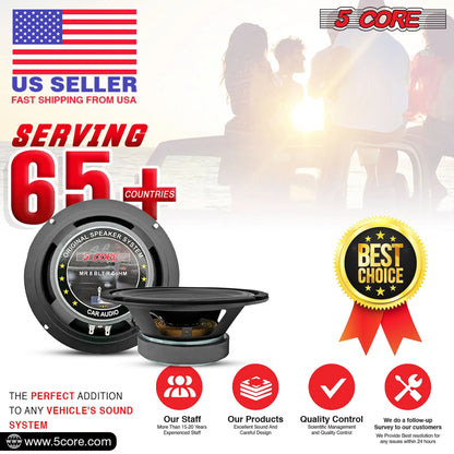 5Core 8 Inch Midrange Door Speaker 500W PMPO Subwoofer W Aluminum Bullet 4Ω Sub Woofer