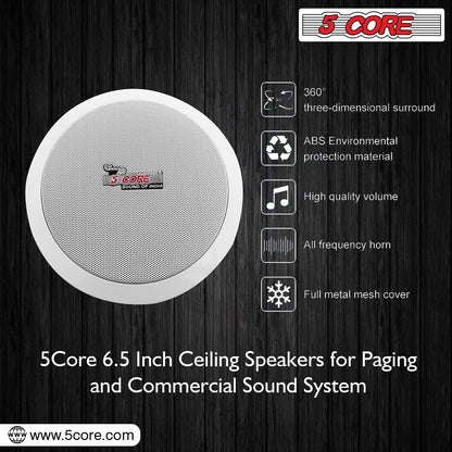 5Core Ceiling Speaker 6.5 Inch in Wall 2 Way Home Audio Mount 60W Sound System