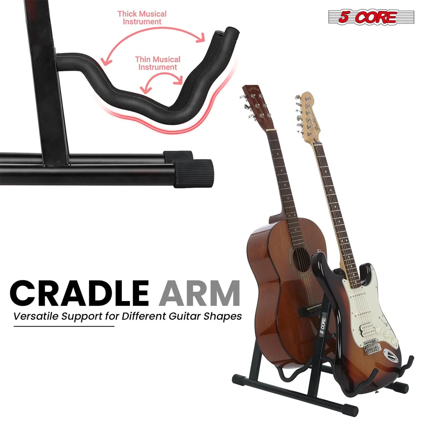 5Core Double Guitar Stand Floor Adjustable a Frame Folding Acoustic Electric Guitars Holder Stands