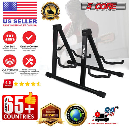 5Core Double Guitar Stand Floor Adjustable a Frame Folding Acoustic Electric Guitars Holder Stands