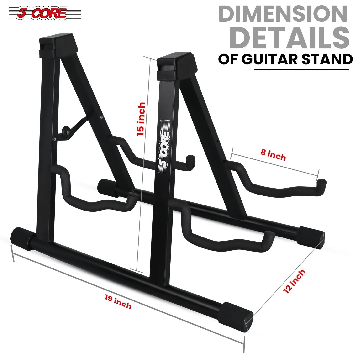 5Core Double Guitar Stand Floor Adjustable a Frame Folding Acoustic Electric Guitars Holder Stands