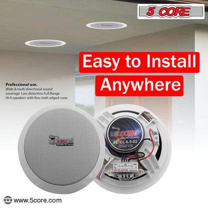 5Core Ceiling Speaker 6.5 Inch in Wall 2 Way Home Audio Mount 60W Sound System