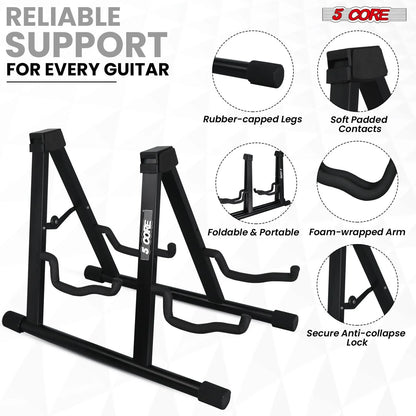 5Core Double Guitar Stand Floor Adjustable a Frame Folding Acoustic Electric Guitars Holder Stands